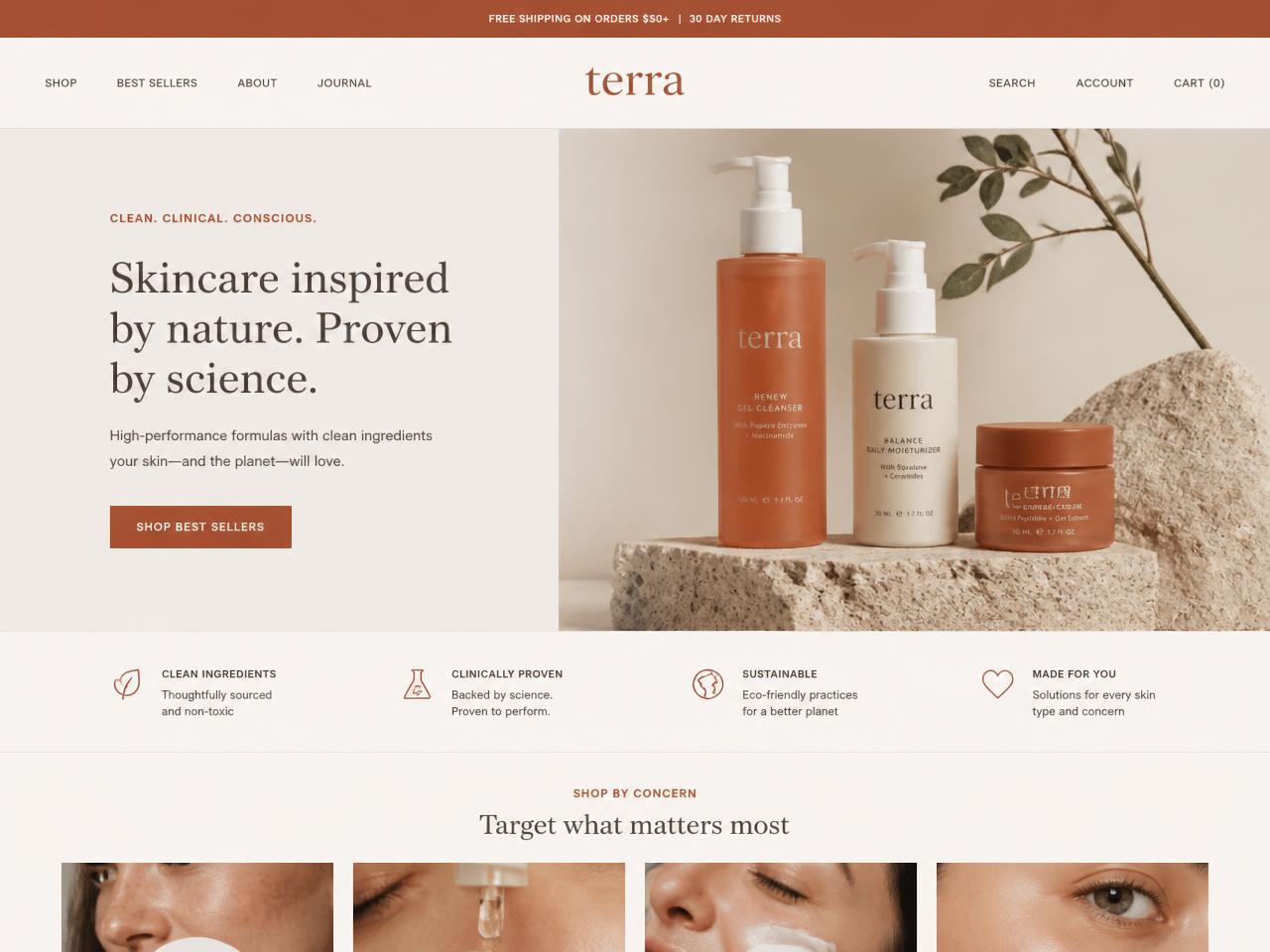 Terra Skincare Shopify storefront redesign